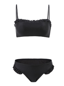 Maillots de bain Bikini noir maillots de bain Ruffles courroie taille basse 2 morceau de plage