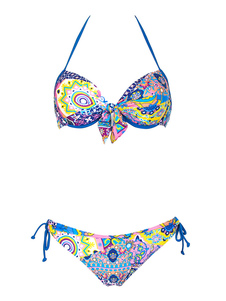 Bikini floral Set licol bleu imprimé plage femmes nager usure en 2 morceaux