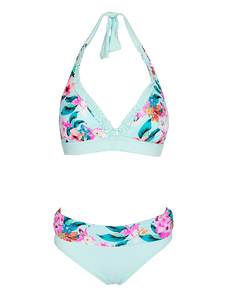Bleu 2 pièces maillot de bain Sexy Bikini Set licol Floral Print Beach maillots de bain pour femmes