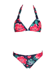Halter Bikini Set Floral imprimé noir sans fil Beach maillots de bain féminin en 2 morceaux