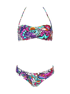 Bikini violet Set Floral imprimé Wireless Beach maillots de bain féminin en 2 parties