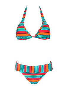 Maillot de bain multicolore rayé sans fil plage Bikini floral Halter Set féminin
