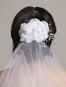 Tulle voile blanc deux niveaux bord voile de mariée avec strass fleurs coiffes de mariage