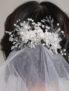Tulle voile blanche niveau deux arêtes de mariage perles perlée Bridal Veil