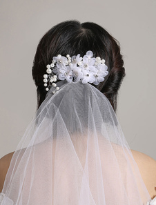 Voile de mariée blanche Tulle deux Tier coupe bord voile de mariée avec strass fleurs coiffes