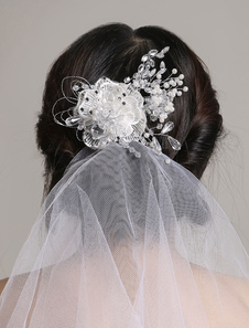 Mariée blanche voile Tulle deux Tier bord voile de mariée avec strass perles peigne