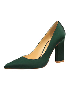 Glisser sur pompes chaussures Satin Chunky talons bout pointu chaussures de soirée pour femmes