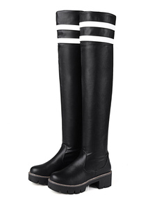 Noir de la cuisse hautes bottes talon Chunky deux ton au-dessus du genou Bottes pour femmes