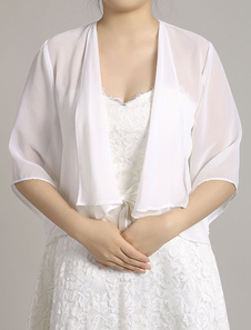 Mariage en mousseline de soie veste boléro blanc à manches moitié ouvert avant Bridal Party veste To
