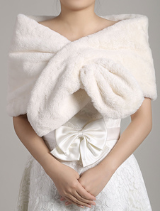 Fausse fourrure Etole mariage châle ouvert avant Ivoire moelleux nuptiale Wrap Shrug