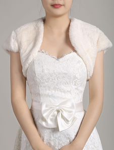 Boléro mariage fausse fourrure manches courtes Ivoire ouvrir avant Shrug de mariée courte