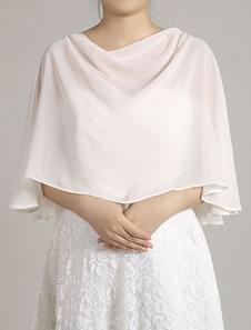 Mariage en mousseline de soie châle blanc pull Poncho nuptiale Wrap