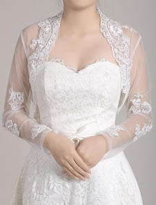 Boléro mariage veste dentelle blanche perles fleurs manches longues mariée boléro Shrug
