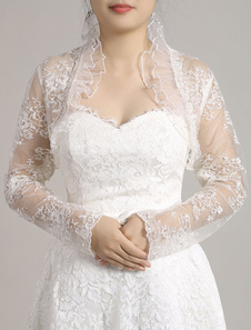 Dentelle mariage veste boléro blanc festonné Shrug Bolero pure mariée avant ouverte