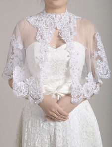 Veste blanche manches courtes veste pure nuptiale de mariage en dentelle