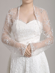 Bolero veste dentelle blanc veste manches longues pur ouvert avant nuptiale de mariage