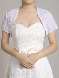Boléro mariage veste dentelle blanche Applique manches courtes ouvert avant nuptiale Shrug