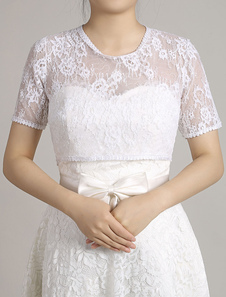 Veste Top blanc à manches courtes Shrug glissière au dos nuptiale récolte haut de mariage en dentell