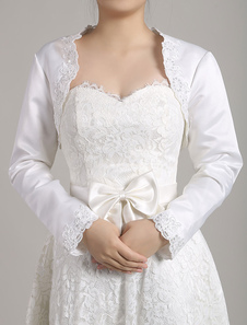 Mariage blanc veste Bolero dentelle Applique manches longues ouvertes avant nuptiale Shrug