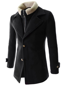 Faux deux pièces amovible manches longues coton veston manteau d’hiver hommes noir