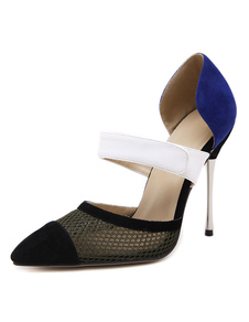 Talons hauts bleu Suede a souligné Toe talon aiguille glisser sur les pompes