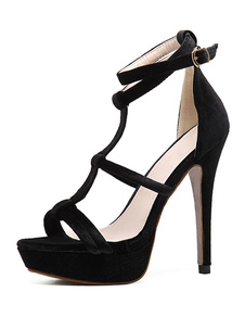 Plate-forme noir sandales à talons hauts Open Toe découpe velours sandales