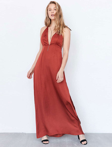 Sexy robe Maxi Orange rouge plongeant décolleté robe sans manches dos nu longue pour les femmes