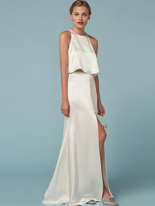 Robe Maxi blanche autour de cou robe de soirée sans manches fente pour femmes