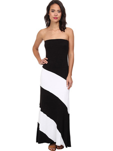 Robe Maxi deux tons robe longue bustier sans manches femmes