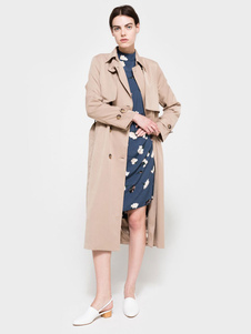 Double féminin kaki trench-coat à poitrine longues manches Wrap Coat