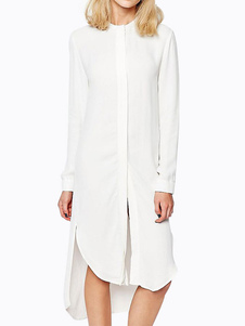 Robe longue blanche ronde cou manches longues fente haute basse robe