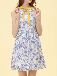 Collier cravate imprimée sans manches robe à fleurs blanches féminines plissé robe patineuse