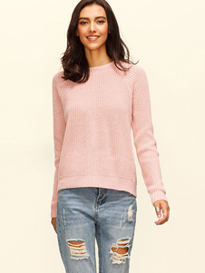 Pull rose pull Zip dos manches longues Crewneck femmes Top pull en tricot