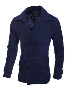 Pea Coat Dark Navy Double Breasted Centre Vent Cuff bracelet hommes doublé manteau Casual