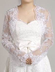 Bolero manches courtes blanc transparent ouvert avant mariée Boléro de mariage en dentelle