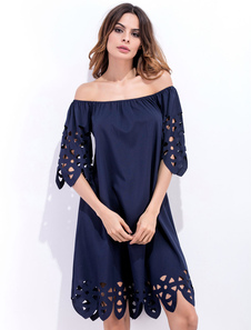 Shift robe Dark Navy féminines au large de l’épaule manches courtes découpe irrégulière robe
