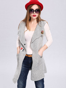 Logos Cardigan gris pull sans manches féminines Knit Cardigan gilet