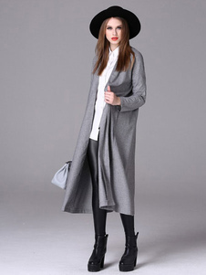 Manches longues Casual Cardigan manteau manteau gris maxi féminin