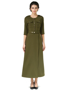 Robe Maxi Hunter robe femmes tour de cou Half Sleeve fente longue robe