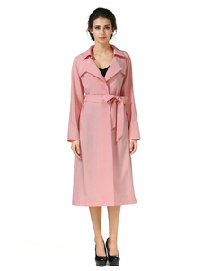 Trench-Coat rose col Turndown manches longues ouvertes avant vêtements pour femmes