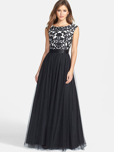 Maxi robe noire Organza imprimé V dos plissé robe longue sans manches femme