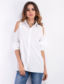 Chemise blanche épaule froide manches longues Casual blouses pour femmes