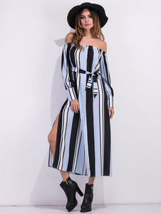 Robe en mousseline de soie bleu au large de le Split haute, robe longue bustier épaule manches longu