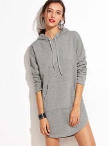 Drawstring Casual Hooded Sweatshirt palangre gris capuche féminines