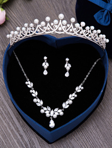 Bijoux de mariée Set argent strass perles strass avec collier et boucles d’oreilles