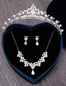 Bijoux de mariage figurant argent perles strass bijoux de mariage ensemble 3 pièces