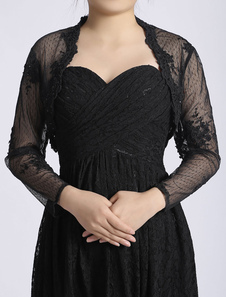 Bolero veste dentelle noir manches longues ouvertes avant perlée nuptiale haussement d’épaules de ma