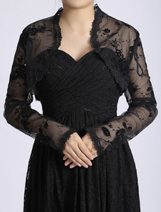 Mariage noir veste Bolero dentelle perles veste nuptiale pure ouverte à moitié manches avant