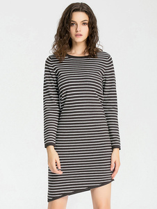 Robe noire horizontale femmes rayé manches Low haut T Shirt robe longue