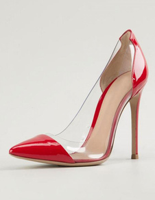 Cour de rouge clair talons chaussures chaussures à bout pointu talon pompes pour les femmes